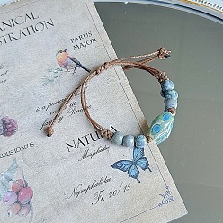 Небесно-голубой Керамические бусины плетеные браслеты из бисера, регулируемые плетеные браслеты из вощеного шнура для женщин, голубой, 4~9-7/8 дюйм (10~25 см)