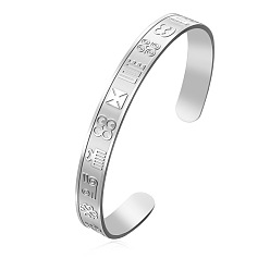 Stainless Steel Color 304 Stainless Steel African Symbol Open Cuff Bangles for Women, Tarnish Free, Stainless Steel Color, Inner Diameter: 2.36 inch(6cm)