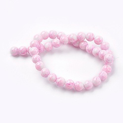Pearl Pink Glass Beads Strands, Round, Pearl Pink, 9.5~10.5mm, Hole: 1.2mm, about 38pcs/strand, 14.5 inch(37cm)