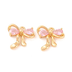 Pink Латунные микро проложить кубического циркония прелести, без кадмия, без никеля и без свинца, бантом, розовые, 12x13x3.5 мм, отверстие : 1.4 мм