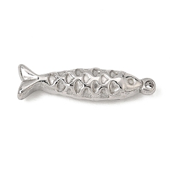 Stainless Steel Color 304 Stainless Steel Pendants, Fish Charms, Stainless Steel Color, 28x7.5x5.5mm, Hole: 1.6mm