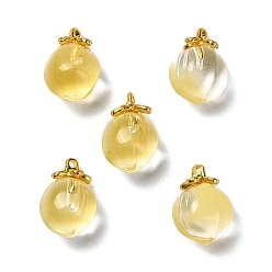 Желтый Стеклянные подвески, персик, с золотой эмали сплава выводов, два тона, желтые, 17x11.5 мм, отверстие : 1.4 мм