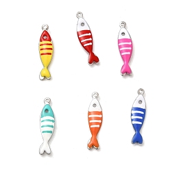 Fish 304 из нержавеющей стали шармы эмали, морское животное, цвет нержавеющей стали, cmешанных цветов, рыба, 18.5x4.5x2 мм, отверстие : 0.9 мм