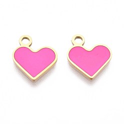Фуксин 304 из нержавеющей стали шармы эмали, шарма сердца, реальный 14 k позолоченный, фуксиново-красные, 13x11.5x1 мм, отверстие : 1.8 мм