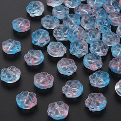 Pink Two Tone Transparent Baking Paint Glass Beads, Paw Print, Pink, 13.5x15x8.5mm, Hole: 1.2mm