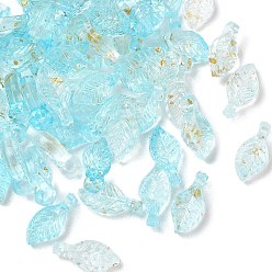 Light Sky Blue Transparent Acrylic and Gold Foil Pendants, Leaf Charms, Light Sky Blue, 10x5x3.5mm, Hole: 1.4mm