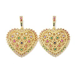 Настоящее золото 18K Латунные микро проложить кубический цирконий подвеска, долговечный, без свинца и без кадмия, реальный 18 k позолоченный, 34x34.5x4 мм, отверстие : 4x8 мм