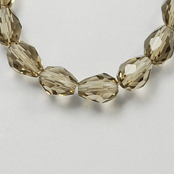 Gray Glass Beads Strands, Faceted, teardrop, Gray, 6x4mm, Hole: 1mm, about 65~68pcs/strand, 14.96~15.35 inch