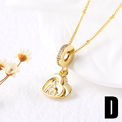 Сердце Латунные ожерелья с подвесками из розового кубического циркония и эмалью в виде микропаве, золотые, сердце, 17.72 дюйм (45 см)