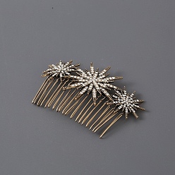 Античная Бронза Звезда сплава горный хрусталь волос расчески, аксессуары для волос для женщин и девушек, античная бронза, 67x100 мм