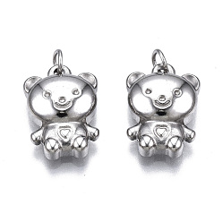 Нержавеющая Сталь Цвет Не тускнеющие 304 подвески из нержавеющей стали, с прыжковых колец, медведь, цвет нержавеющей стали, 14.5x10x4 мм, Перейти кольцо: 3.8x0.6 мм, 2.6 мм внутренним диаметром