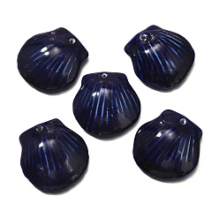Полуночно-синий Фарфора ручной работы подвески, подвески в форме ракушек, темно-синий, 36~38x35~37x9~10 мм, отверстие : 1.6 мм