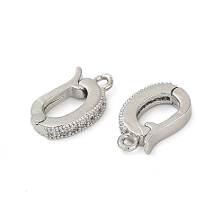 Платина Овальные латунные застежки с микропаве из прозрачного кубического циркония, долговечный, стойки покрытие, платина, 12.5x8x2 мм, отверстие : 1.2 мм