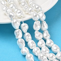 Белый Гальванические стеклянные бусины, бисера имитации жемчуга, самородки, белые, 10~12x9~10x8~9 мм, отверстие : 1.2 мм, около 37 шт / нитка, 15.75'' (40 см)