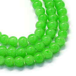 Lime Green Baking Painted Imitation Jade Glass Round Bead Strands, Lime Green, 6.5mm, Hole: 1.5mm, about 145pcs/strand, 31.8 inch