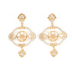 Real 18K Gold Plated Brass Micro Pave Clear Cubic Zirconia Peg Bails Pendants, for Half Drilled Bead, Nickel Free, Lantern, Real 18K Gold Plated, 41x25.5x4.5mm, Hole: 1.8mm, Pin: 0.8mm