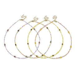 Mixed Stone Natural Mixed Gemstone & Glass Seed Beaded Necklace, 15.75~15.94 inch(40~40.5cm)