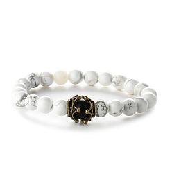 Говлит Эластичный браслет из натурального говлита с круглыми бусинами, 7-1/2 дюйм (19 см)