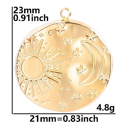 Золотой Шкентели нержавеющей стали, плоский круглый с подвеской «Солнце и Луна», золотые, 23x21 мм