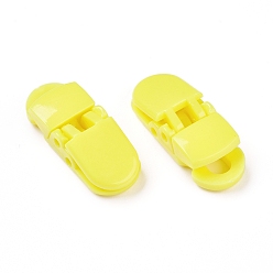 Yellow Eco-Friendly Opaque Solid Colour Plastic Baby Pacifier Holder Clip, Yellow, 32x12.5x9mm, Hole: 6.5x4.5mm