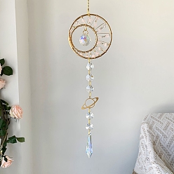 Розовый Кварц Стекло подвесные украшения, с металлической фурнитурой и натуральными кусочками розового кварца, подвесные украшения для домашней спальни, 520 мм