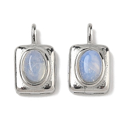 Опал Опаловый прямоугольник с овальными подвесками, с 304 установками из нержавеющей стали, цвет нержавеющей стали, 13.5x8x4.5 мм, отверстие : 3x1 мм