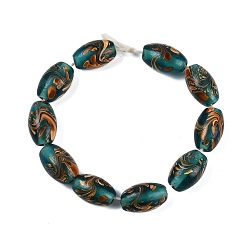 чирок Непрозрачные бусины лэмпворк ручной работы, овальные, зелено-синие, 19~21x12~13 мм, отверстие : 2~3 мм