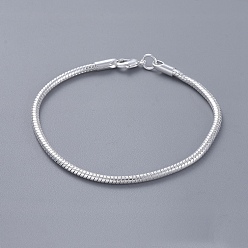 Silver Unisex Brass Snake Chain Bracelets, with Lobster Clasps, Silver, 200x3mm