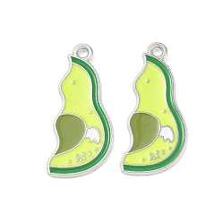 Platinum Alloy Enamel Pendants, Avocado Charms, Split Pendants, Platinum, 29x12x1mm, Hole: 1.8mm