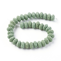 Dark Sea Green Natural Lava Rock Beads Strands, Dyed, Rondelle, Dark Sea Green, 9x5~5.5mm, Hole: 2mm, about 37 pcs/Strand, 7.87 inch(20cm)