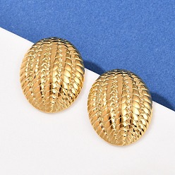 Настоящее золото 18K 304 Овальные серьги-гвоздики из нержавеющей стали с текстурой, ионное покрытие (ip), реальный 18 k позолоченный, 24x19.5 мм