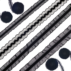 Черный 20ярды 4 стили плиссированный шифон эластичная кружевная отделка, нейлоновая лента для изготовления ювелирных изделий, аксессуары для одежды, чёрные, 15~25 мм, 5ярды/стиль