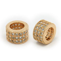 Rose Gold Brass Cubic Zirconia European Beads, Column, Rose Gold, 5x8mm, Hole: 4mm
