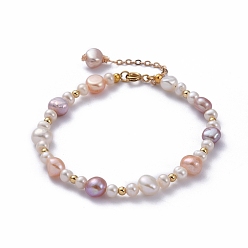 Farbig Natürliche Barockperlen Keshi Perlen Perlen Armbänder, mit runden Messingperlen und 304 Federringverschlüssen aus Edelstahl, Farbig, 7-1/2 Zoll (19 cm)