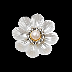 White Opaque Resin Cabochons, Flower, with Rhinestone, White, 24x8mm