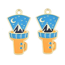 Deep Sky Blue Alloy Enamel Pendants, Flashlight with Mountain Charms, Golden, Deep Sky Blue, 31x16x1mm, Hole: 2mm