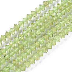 Peridot Natürlichen Peridot Perlen Stränge, facettiert, Doppelkegel, 4x3.2 mm, Bohrung: 0.6 mm, ca. 129 Stk. / Strang, 15.43 Zoll (39.2 cm)