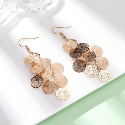 Light Gold 430 плоские круглые серьги-подвески из нержавеющей стали, с железными крюками серьги, золотой свет, 75 мм