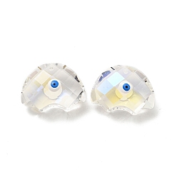 White Transparent Glass Pendants, with Enamel, Faceted, Half Round with Evil Eye Pattern, White, 21x29x14.5mm, Hole: 1.6mm