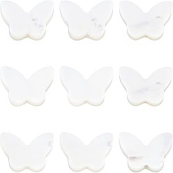 White Shell Natural White Shell Mother of Pearl Shell Beads, Butterfly, 7x10x2mm, Hole: 0.5mm, 10pcs/box