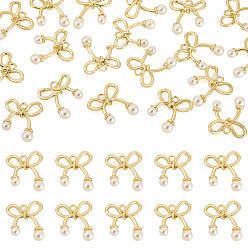 Light Gold Подвески из сплава , бантом прелести, с ABS имитации жемчуга, золотой свет, 22.5x20x6 мм, отверстие : 2.5 мм