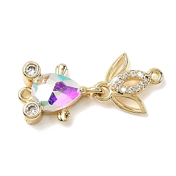 Прозрачный АВ Латунные микропаве прозрачные кубические цирконии подвески-фигурки для рыбок, со стеклом, стойки покрытие, золотые, ясно AB, 23.5x9.5x4.5 мм, отверстие : 1 мм