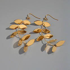 Настоящее золото 18K 304 болтаться серьги из нержавеющей стали лист, реальный 18 k позолоченный, 73.5x27 мм