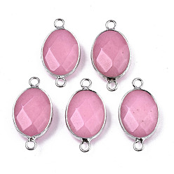 Белый Нефрит Натуральный белый нефрит ссылки / разъемы, латунная кромка платинового цвета, граненые и овальные, средне орхидеи, 27.5x14~15x6 мм, отверстие : 2 мм