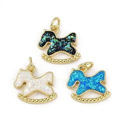 (52) Непрозрачная лаванда Стойки обшивки латунные прелести, с синтетическим опалом, долговечный, без свинца и без кадмия, реальный 18 k позолоченный, игрушечный конь-качалка, разноцветные, 14x14x2 мм, отверстие : 3 мм