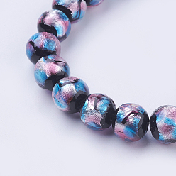 Colorful Handmade Silver Foil Glass Lampwork Beads Strands, Round, Colorful, 10~11mm, Hole: 2mm, about 18pcs/strand, 7.08 inch(18cm)