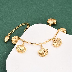 Shell Shape Лето 304 браслеты из нержавеющей стали с подвесками в виде морских животных, золотые, формы раковины, 7-1/4 дюйм (18.3 см), вход: 63мм
