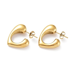 Golden 304 Stainless Steel Stud Earrings, Heart, Golden, 25x7mm