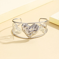 Нержавеющая Сталь Цвет 304 женские браслеты-манжеты из нержавеющей стали, текстурированное сердце, цвет нержавеющей стали, внутренний диаметр: 2.36 дюйм (6 см)