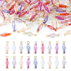 Mixed Color 100Pcs Acrylic Pendants, with Iron Findings, Bicone, Golden, Mixed Color, 20.1mm, Hole: 2.1mm
